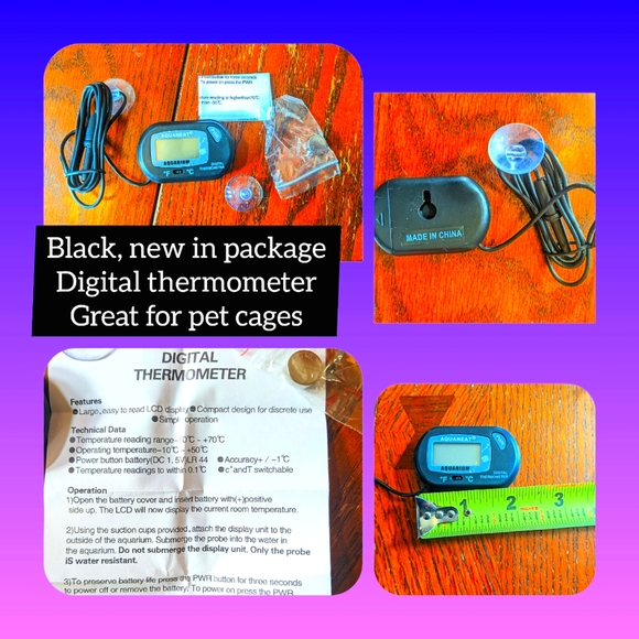 Reptile 524 Black New In Package Digital Thermometer Great For Pet Cages Poshmark